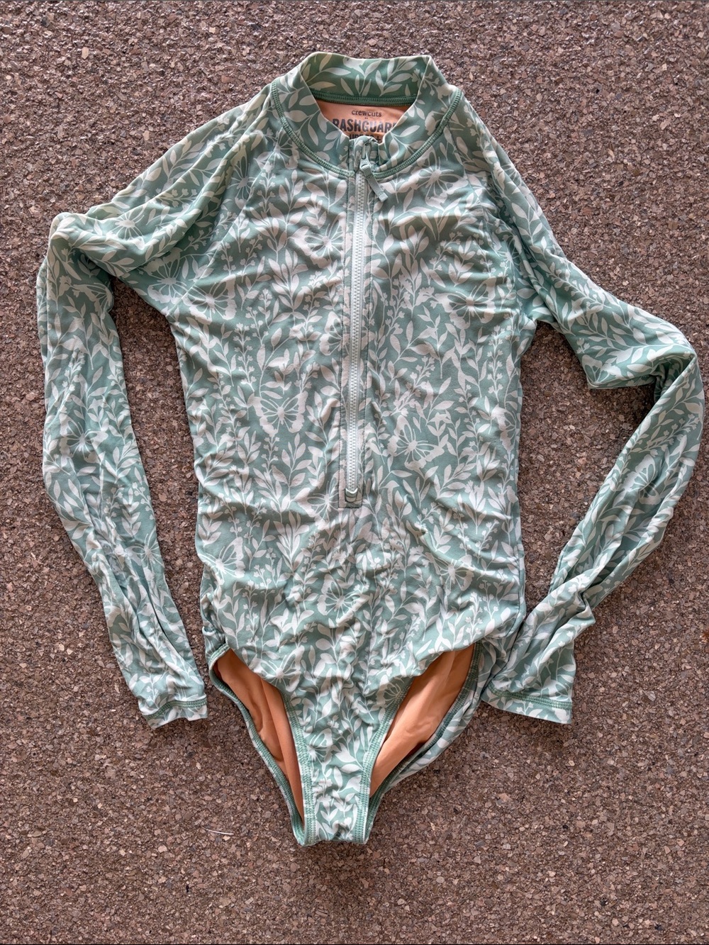 Crewcuts Long-Sleeve Rashguard Swimsuit in Mint Green Leaf Print
